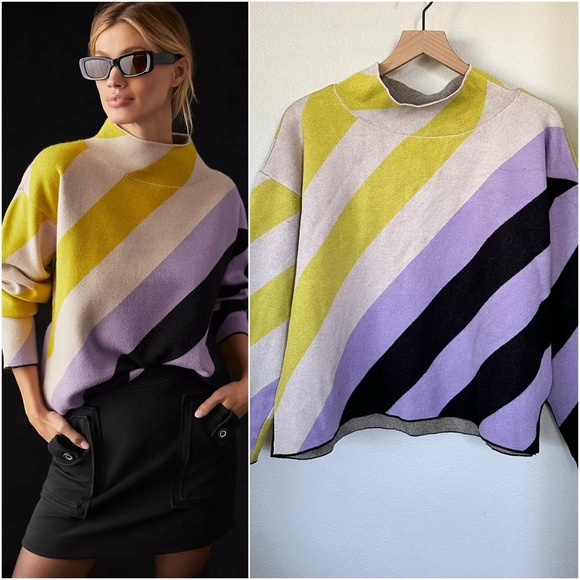 Anthropologie Sweaters - ANTHROPOLOGIE XL MAEVE The Carys Mock Neck Sweater in Purple Motif Stripe